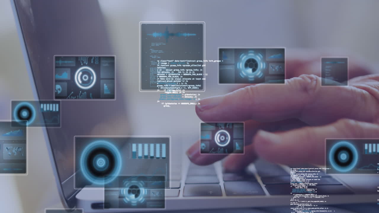 animación de escaneos y procesamiento de datos sobre el hombre usando computadora portátil