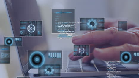 animación de escaneos y procesamiento de datos sobre el hombre usando computadora portátil