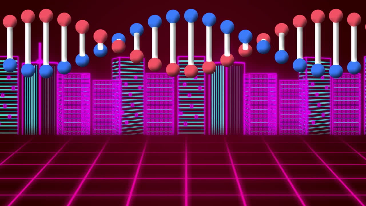 디지털 도시 풍경 위의 dna  ⁇ 의 애니메이션