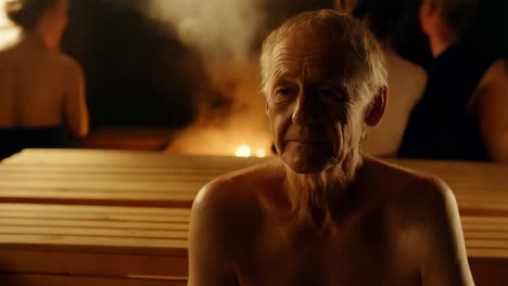 elderly man relaxing in a sauna