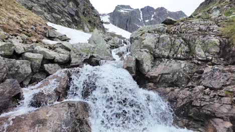 Waterfall-in-the-Tatra-Mountains,-melting-snow