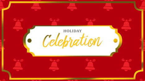 holiday celebration with red bells on gold frame background