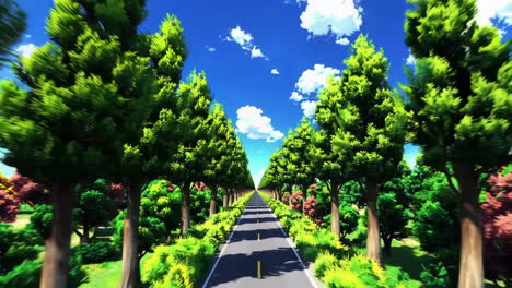 animated road through a colorful forest