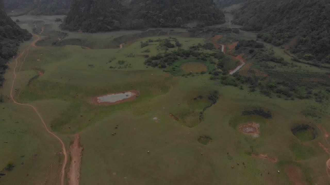 Reveal shot of Angel eye mountain at cao bang Vietnam, aerial