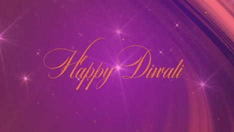animation of happy diwali text over shapes on purple background