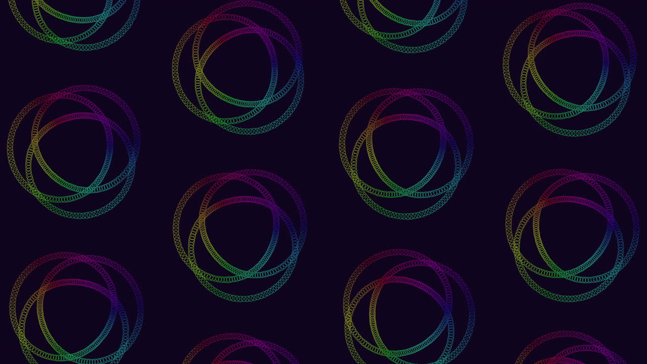 검은색 배경에 있는 다채로운 원들의 활기찬 나선형