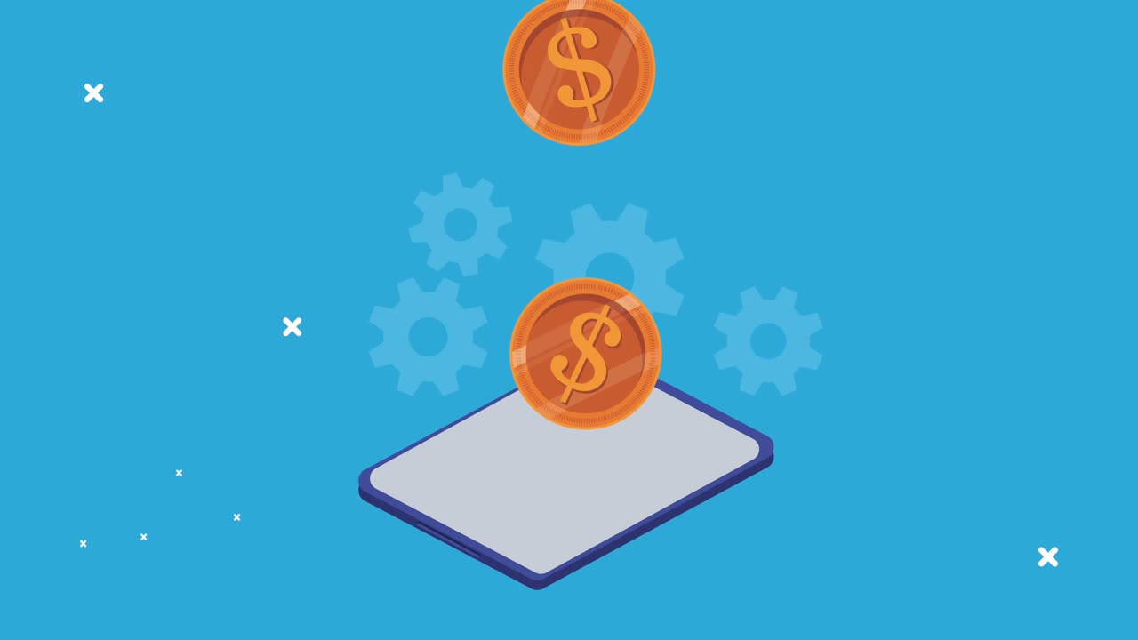 코인 달러를 가진 태블릿 이비즈니스