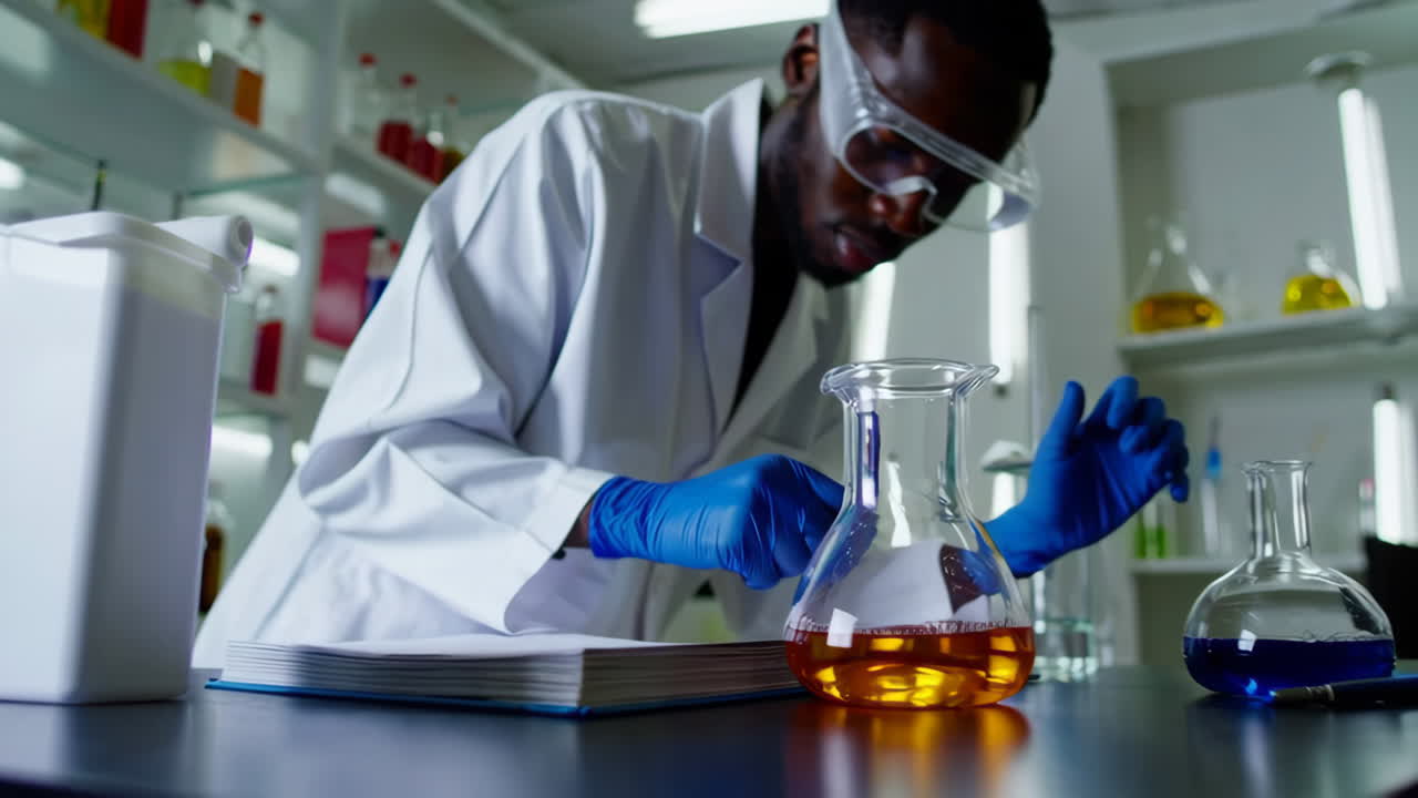Scientist conducting a chemistry experiment in a laboratory