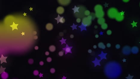 Animación-De-Estrellas-Y-Puntos-Coloridos-Moviéndose-Sobre-Fondo-Negro