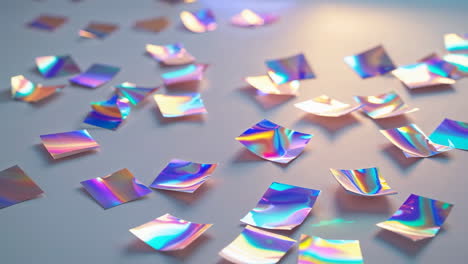 scattered holographic squares reflecting light