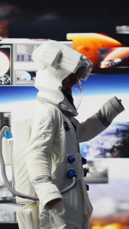 vertical video space man on a cosmic journey mission surrounded by stars and the galaxy