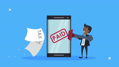 tax day animation with smartphone and businessman