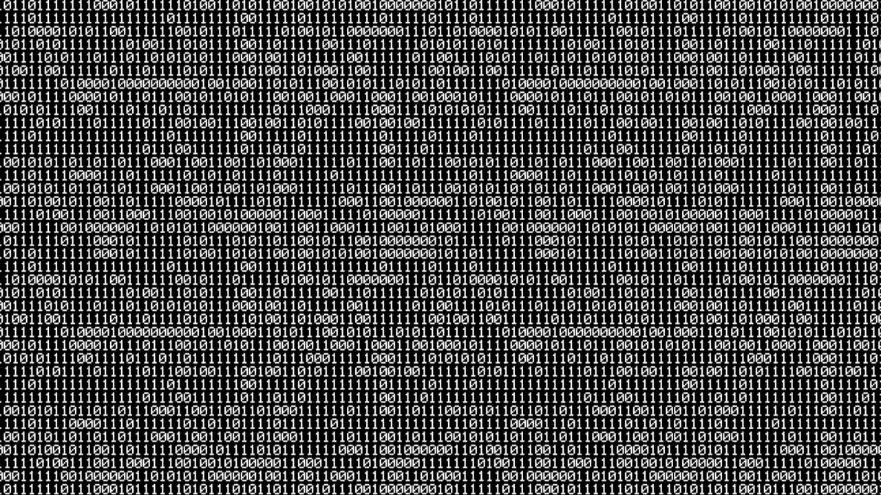 zero and one white binary digital code on black background, computer generated seamless loop abstract motion background, new technology
