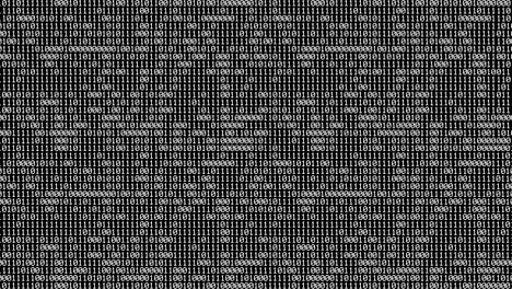 zero and one white binary digital code on black background, computer generated seamless loop abstract motion background, new technology