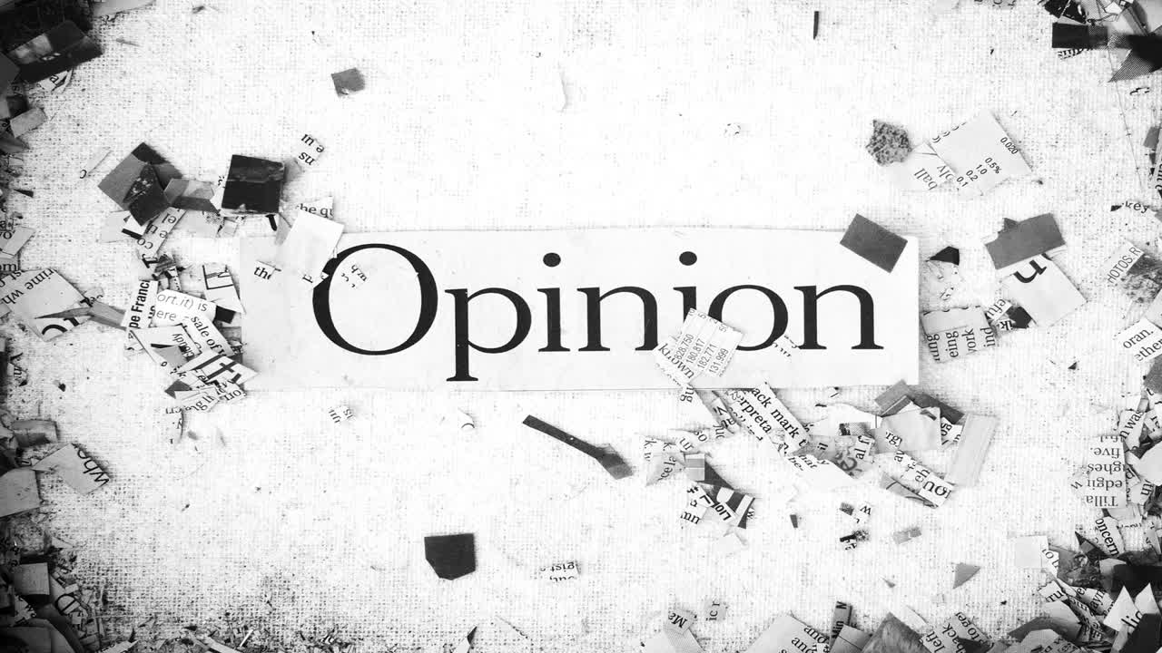 la parola " opinione " coperta da un circuito di stop motion di giornali tagliati