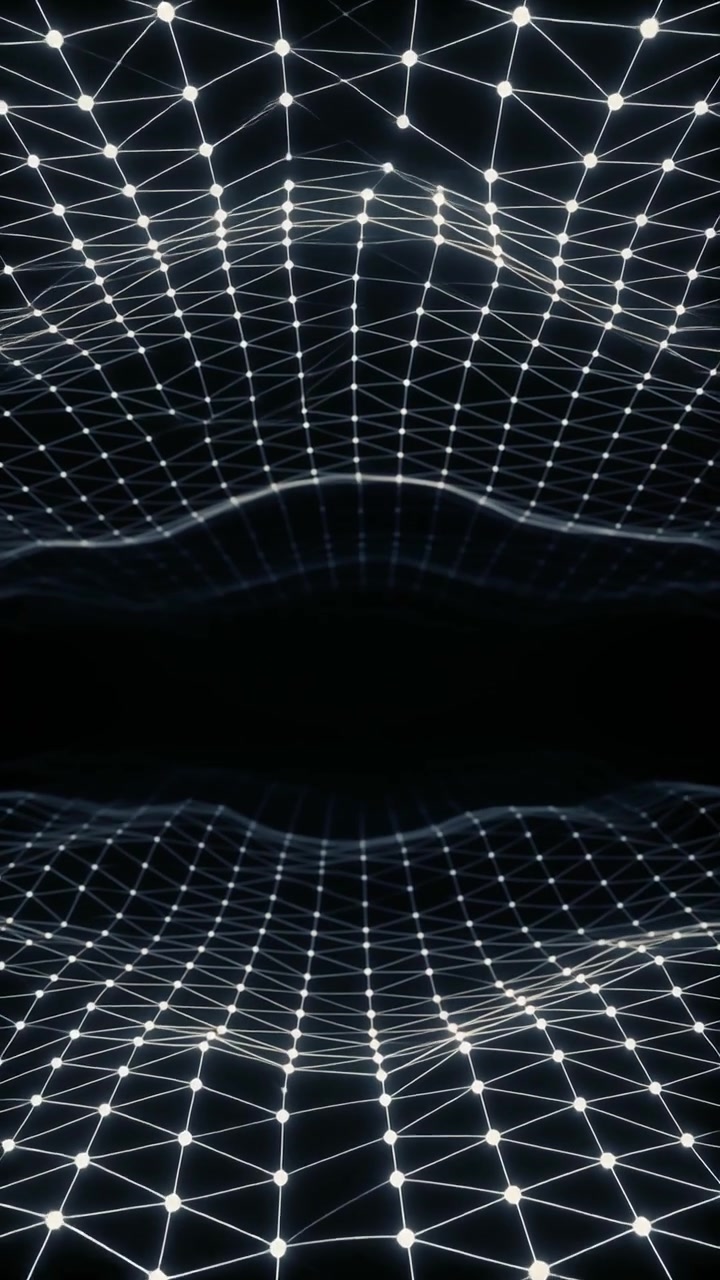 Onde astratte di rete digitale che si muovono nello spazio oscuro