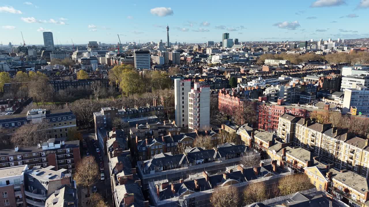Concrete cores high rise buildiings Farringdon London city skyline ,aerial