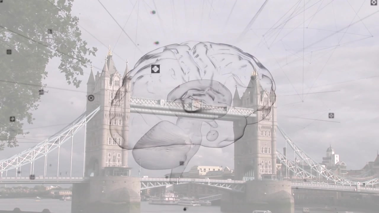 Digital Human Brain Model Overlaid on Tower Bridge in London