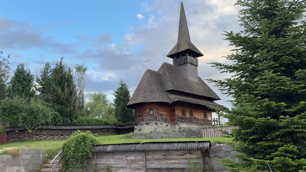 Typical orthodox wooden church in a rural area of Transylvania