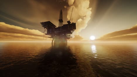 offshore jack up rig in the middle of the sea at sunset time