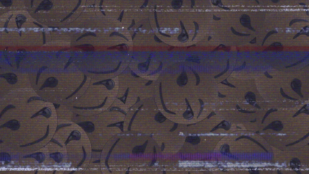 다중 미소 얼굴 이모지 위에 tv 정적 효과의 디지털 애니메이션