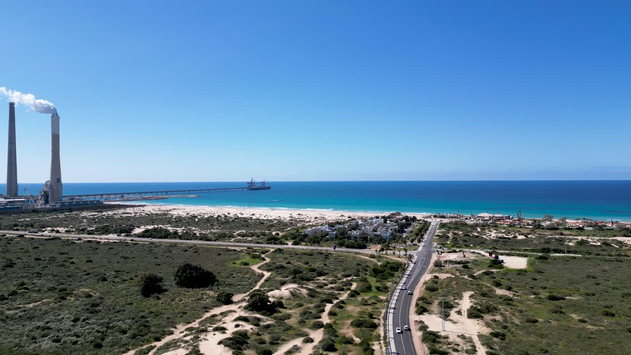 video de drones 4k de la planta de energía eléctrica orot rabin-hadera-israel
