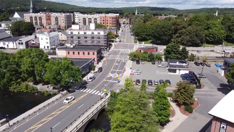 view over the moody street bridge in waltham, massachusetts