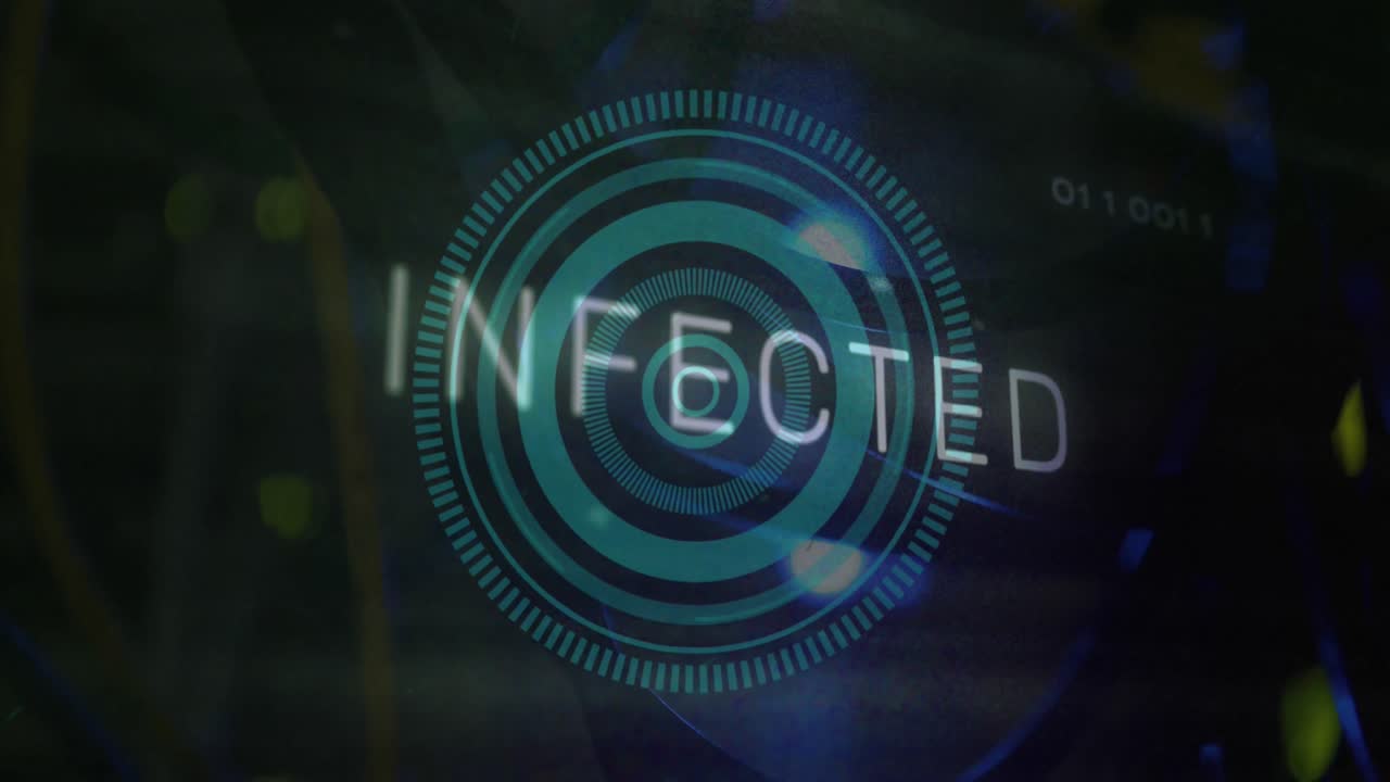 animación del texto del malware, el alcance y el procesamiento de datos en la placa base de la computadora