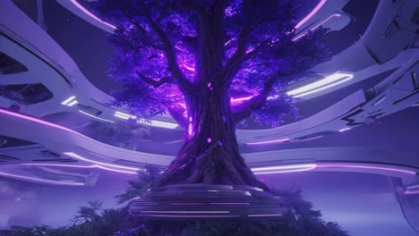 futuristic tree with neon lights