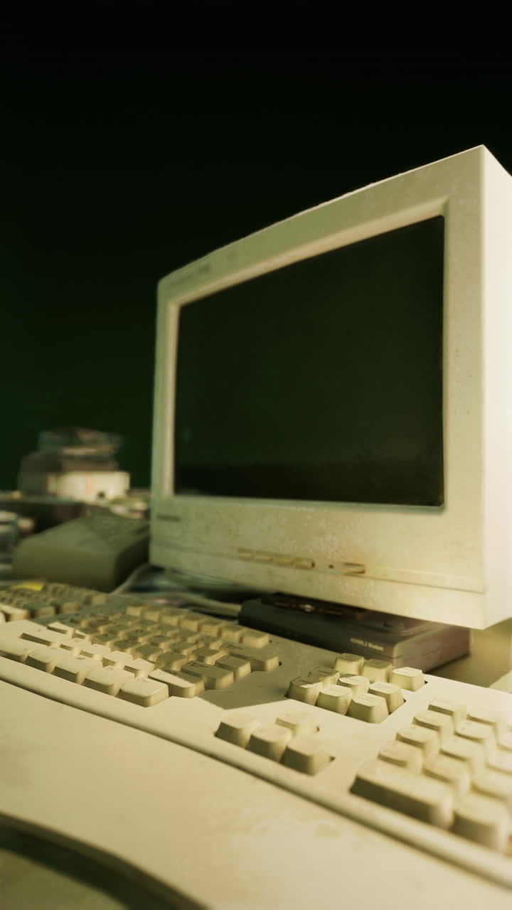пыльный старый монитор и клавиатура