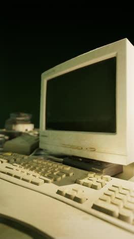 a dusty old crt monitor and keyboard