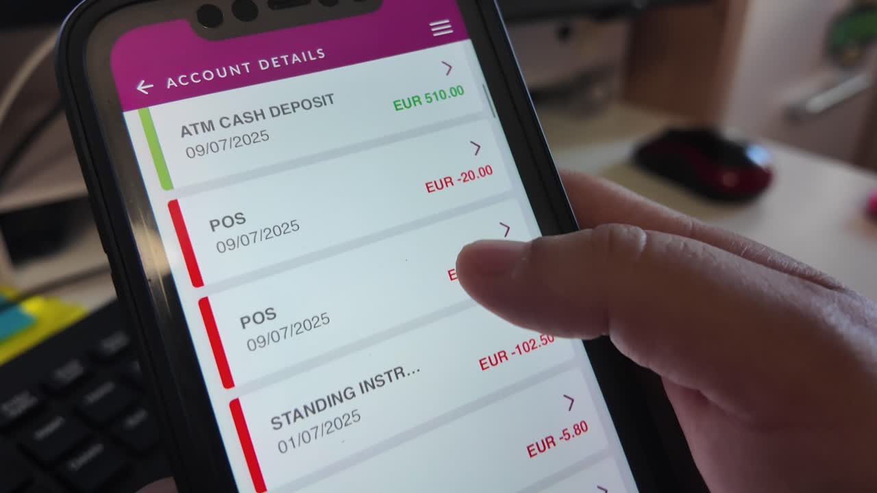Mobile banking.Scrolling to the transactions on mobile app. Mobile banking