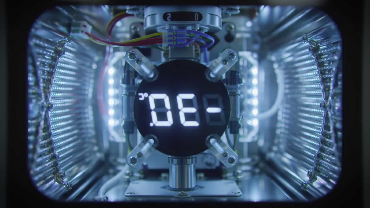 Exploring the Intricacies of a High-Tech Display Unit with Digital Readouts and Illuminated Components in an Enclosed Mechanism