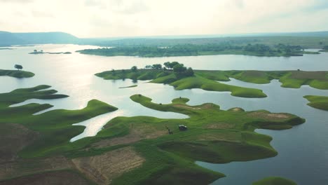 aerial drone shot of a river island at pagara village near morena , madhya pradesh , india