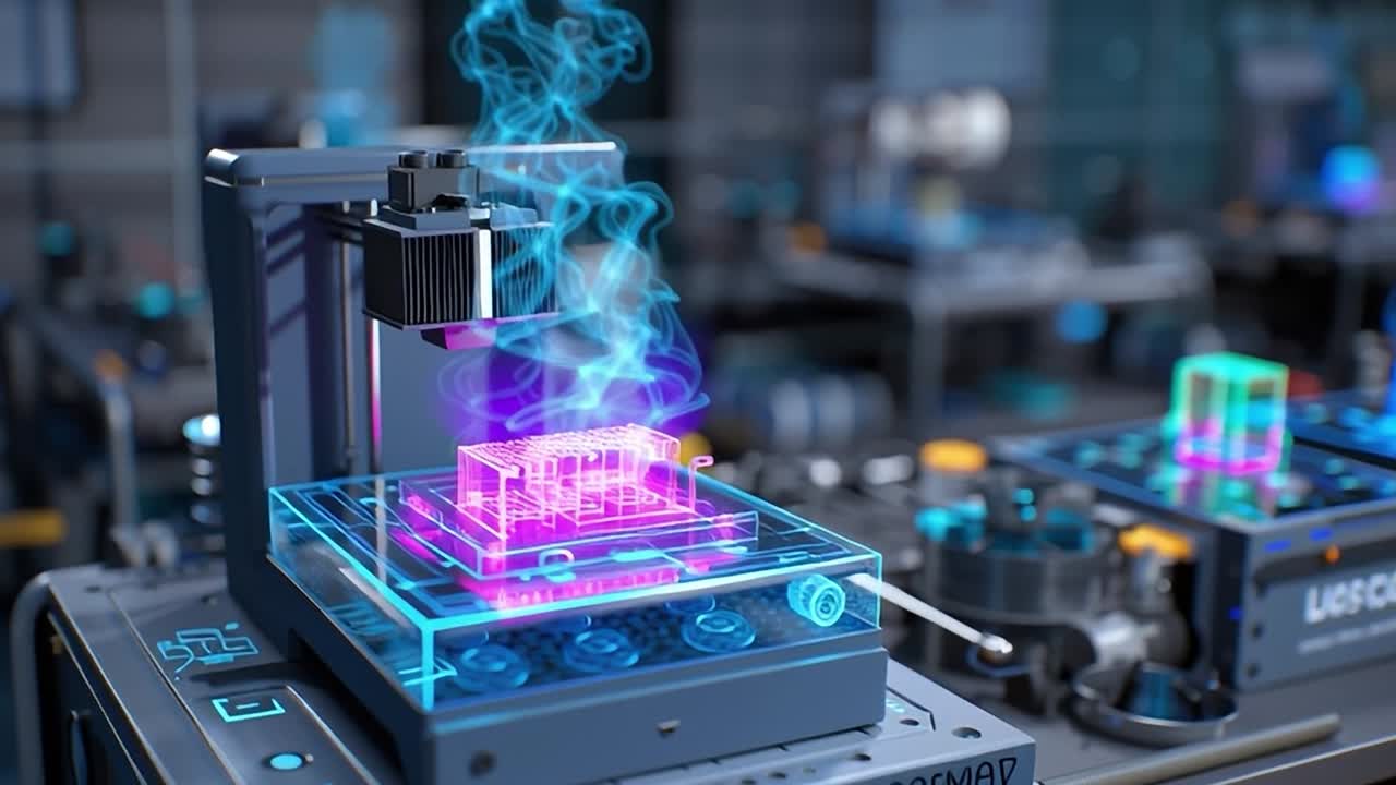Tecnologia avanzata di stampa 3D in un moderno impianto di produzione