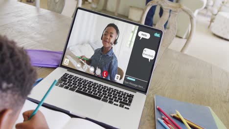 Composition-of-african-american-boy-on-laptop-online-learning-with-african-american-schoolboy