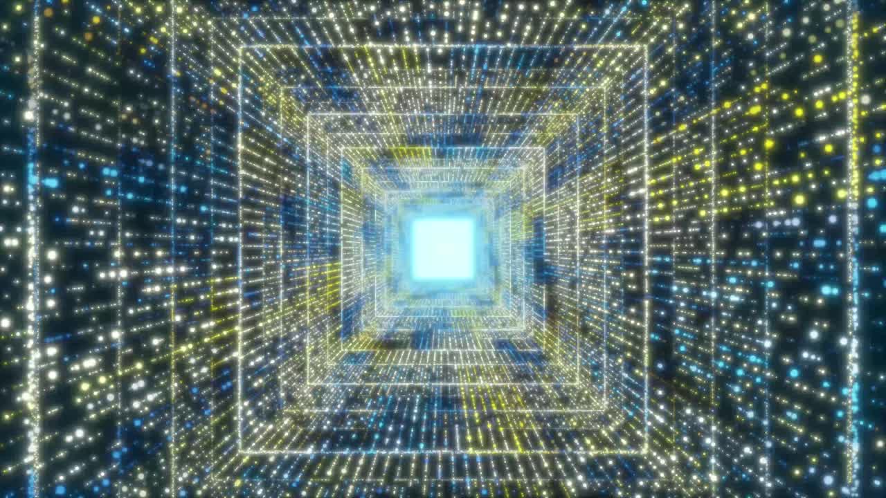 Glowing square colorful tunnel animation isolated on black background