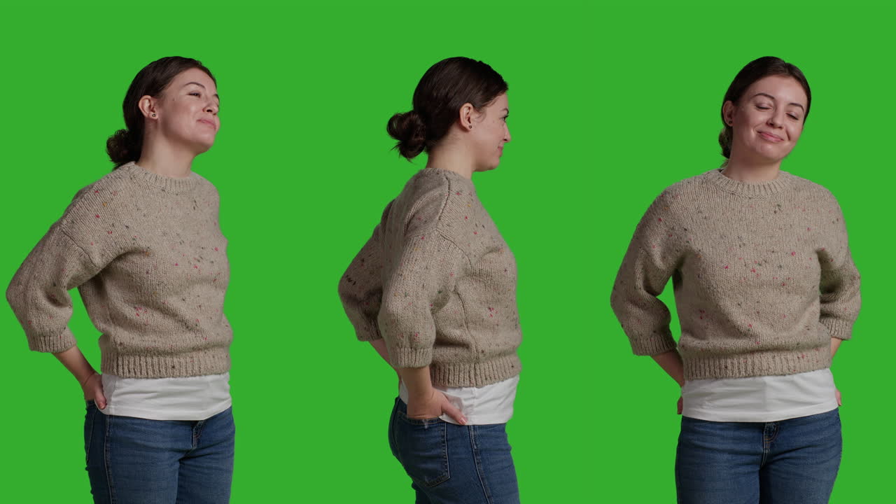 Woman in Sweater on Green Screen