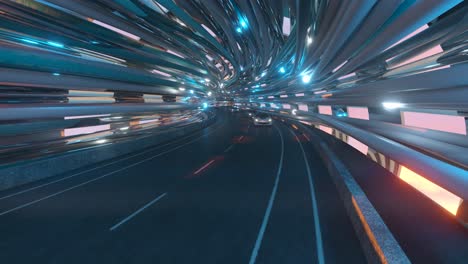 Futuristic City Tunnel with Cars