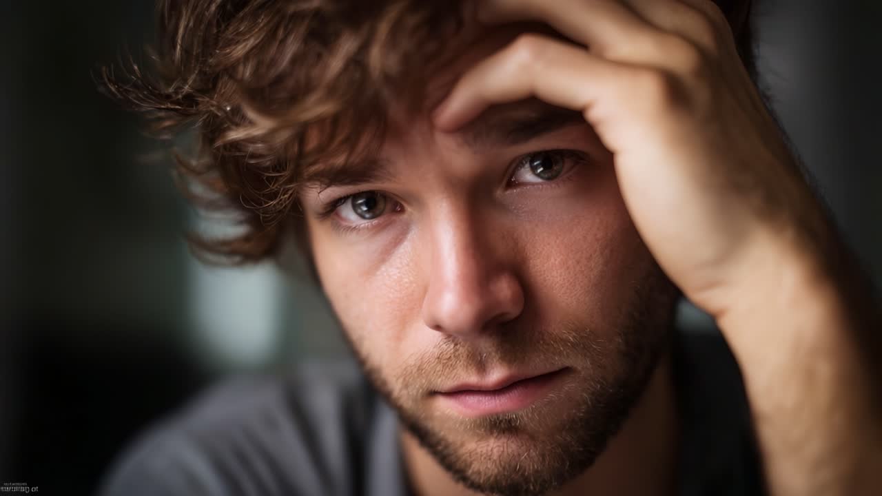 Momento introspectivo: um olhar profundo capturado em duas fotos, revelando emoção e ponderação em um jovem com cabelo ondulado e olhos intensos