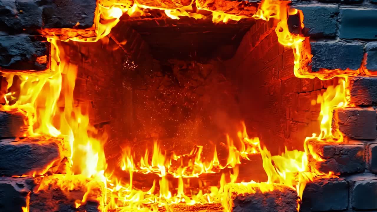 una pared de ladrillo con un agujero en ella que está ardiendo
