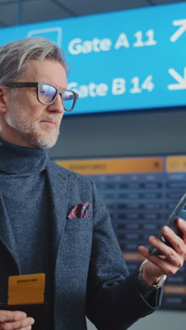 man checking flight information at the airport