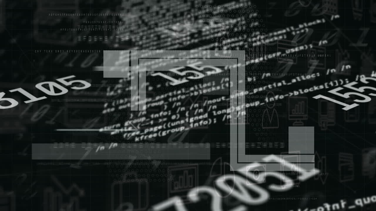 Animation of numbers and data processing over digital icons