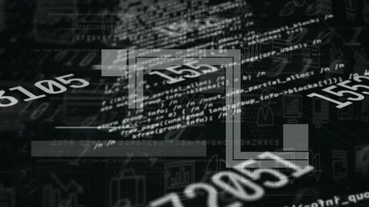 Animation of numbers and data processing over digital icons