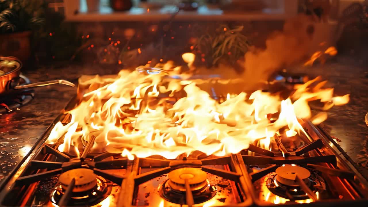 A stove top with a fire burning on it. The fire is very hot and is in the middle of the stove