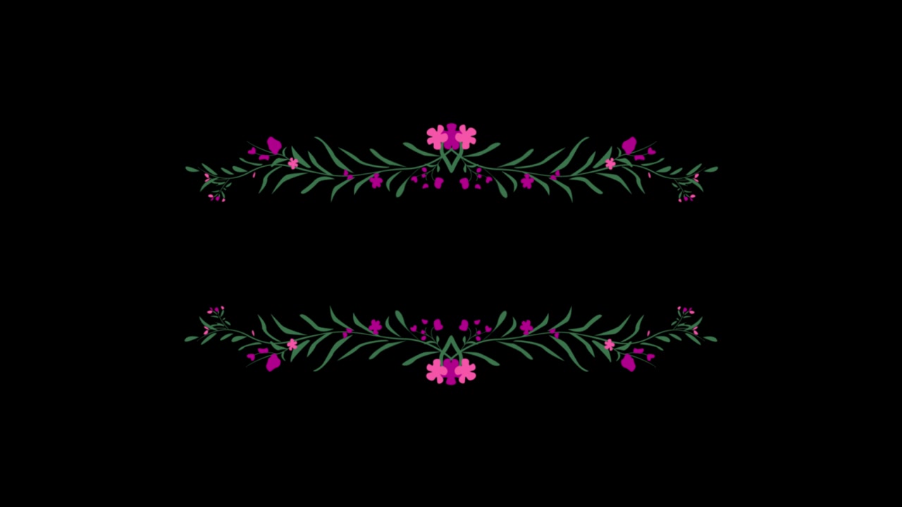 Animated Floral Frame Border with Pink Flowers on Black Background