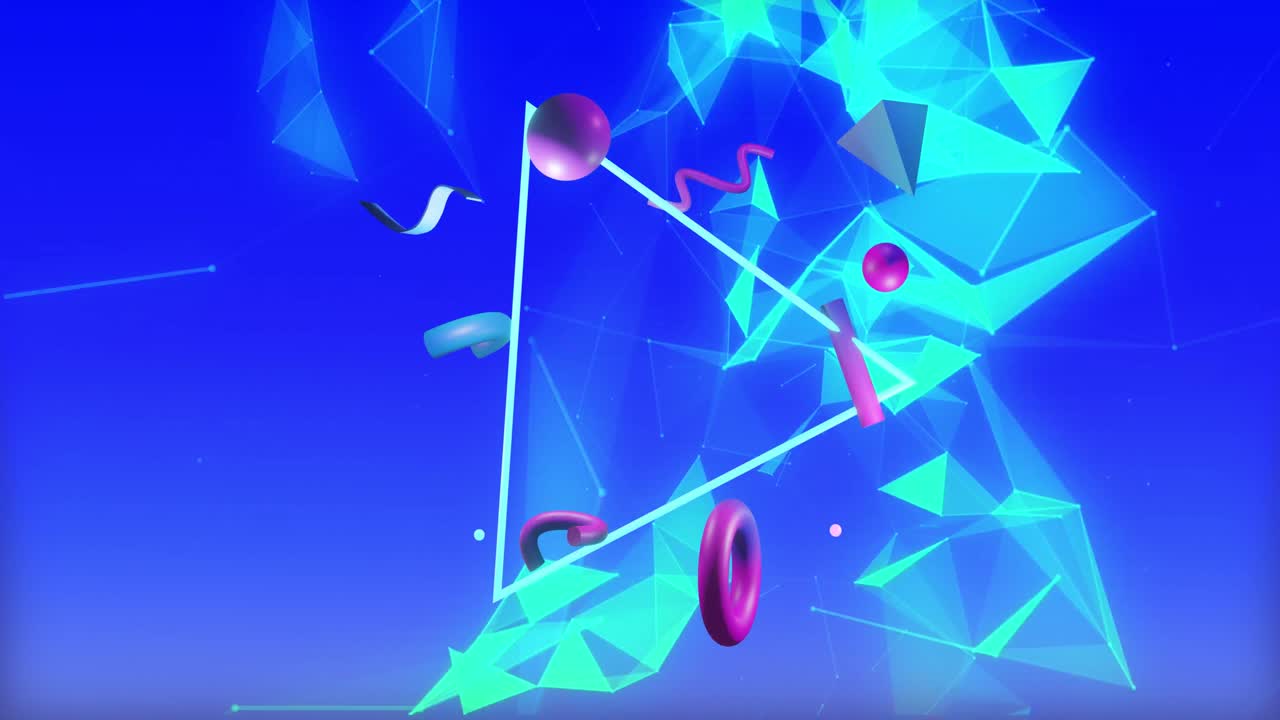 Animation of abstract 3d shapes over blue background