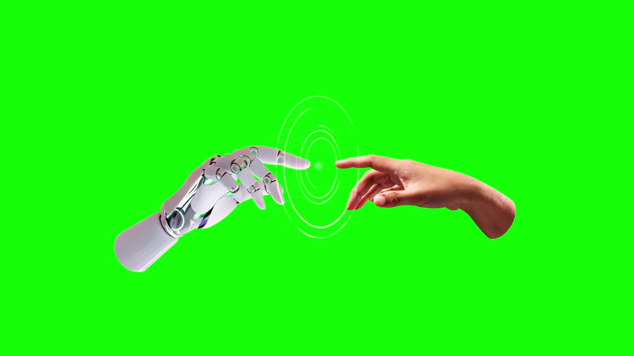Man and robot connection animation, transparent 4K video, green screen