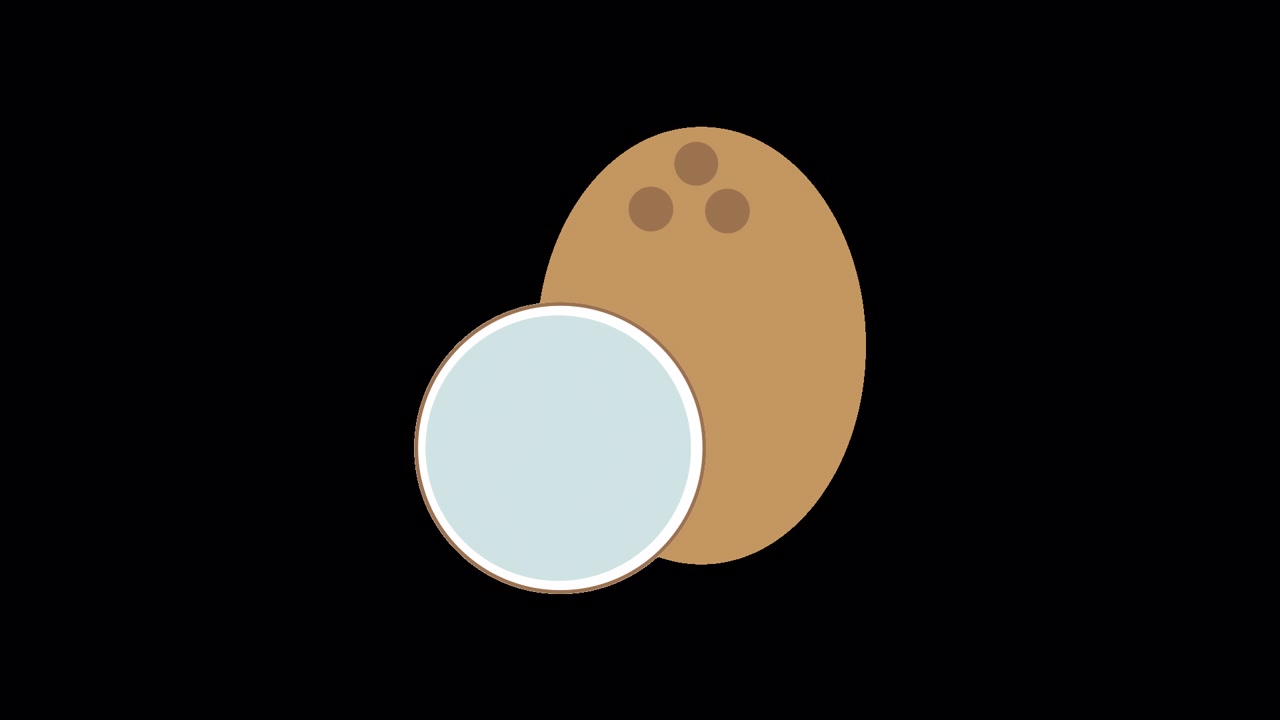 Animated Coconut and Cross-Section Appearing on Black Background