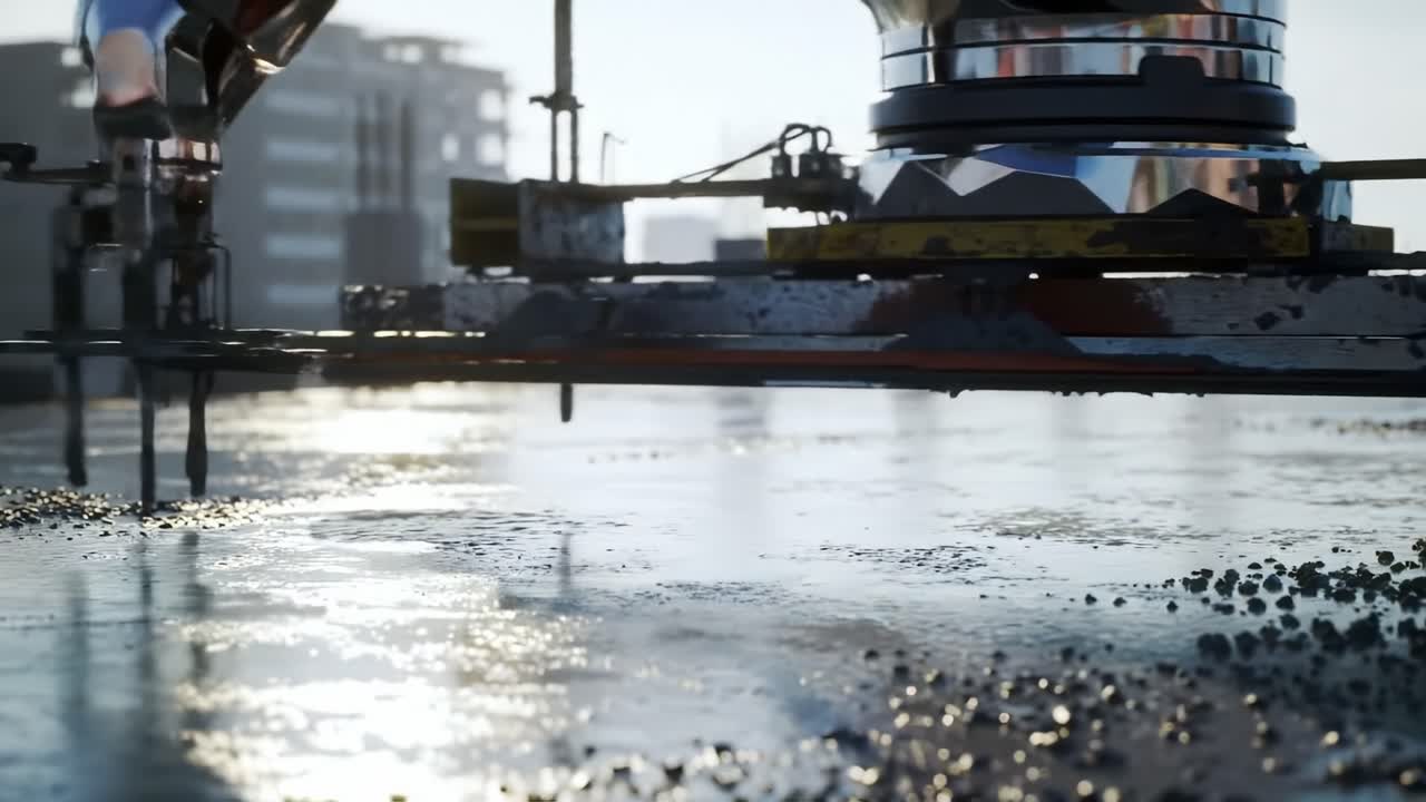 Advanced Robotic Arm Performing Precision Work on a Construction Site, Showcasing Modern Technology and Innovative Methods in Concrete Placement and Finishing